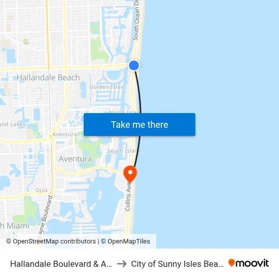 Hallandale Boulevard & A1A to City of Sunny Isles Beach map