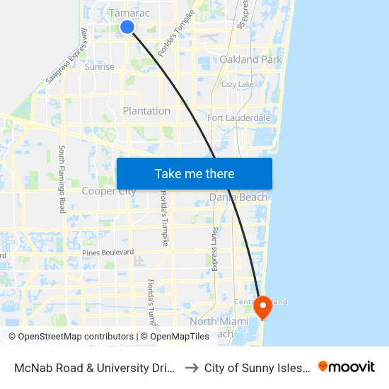 McNab Road & University Drive - (CVS) to City of Sunny Isles Beach map