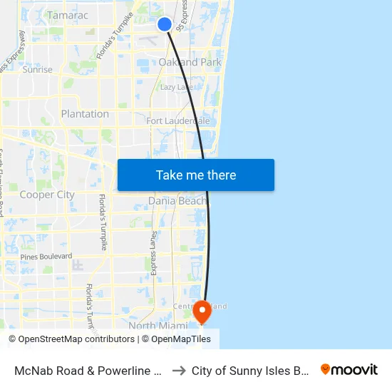 McNab Road & Powerline Road to City of Sunny Isles Beach map
