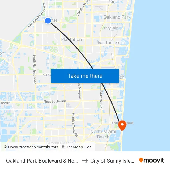 Oakland Park Boulevard & Nob Hill Road to City of Sunny Isles Beach map