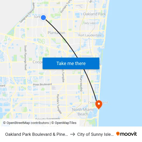 Oakland Park Boulevard & Pine Island Road to City of Sunny Isles Beach map