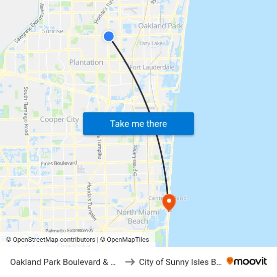 Oakland Park Boulevard & US 441 to City of Sunny Isles Beach map