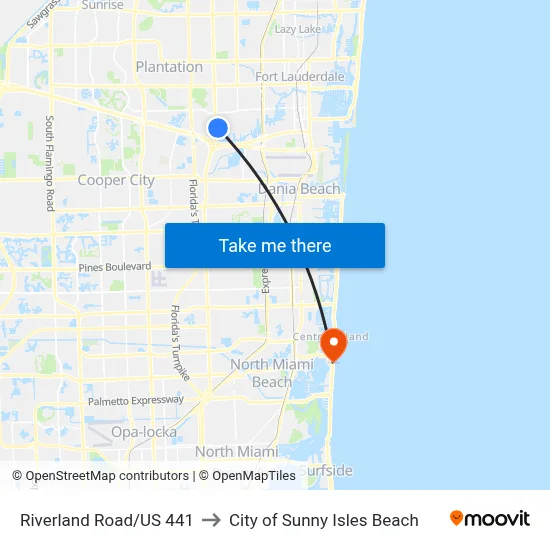 Riverland Road/US 441 to City of Sunny Isles Beach map