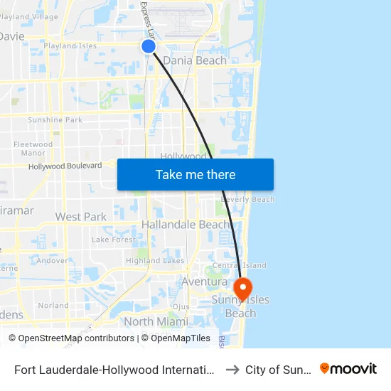 Fort Lauderdale-Hollywood International Airport Griffin Road/Tri-Rail Station to City of Sunny Isles Beach map