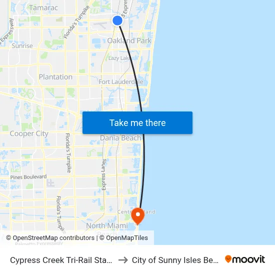 Cypress Creek Tri-Rail Station to City of Sunny Isles Beach map