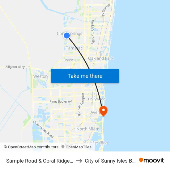 Sample Road & Coral Ridge Drive to City of Sunny Isles Beach map