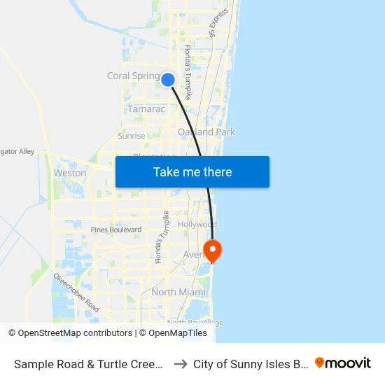 Sample Road & Turtle Creek Road to City of Sunny Isles Beach map