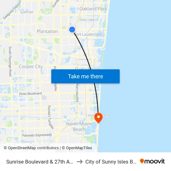 Sunrise Boulevard & 27th Avenue to City of Sunny Isles Beach map