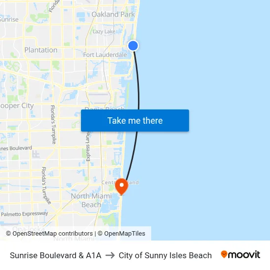 Sunrise Boulevard & A1A to City of Sunny Isles Beach map