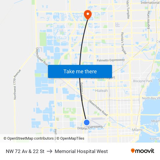 NW 72 Av & 22 St to Memorial Hospital West map