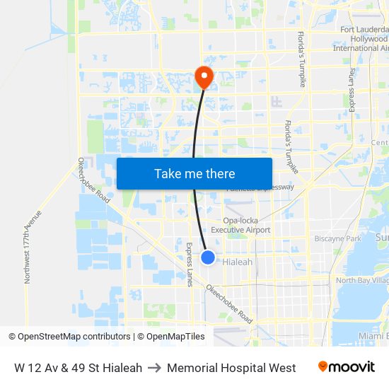 W 12 Av & 49 St Hialeah to Memorial Hospital West map