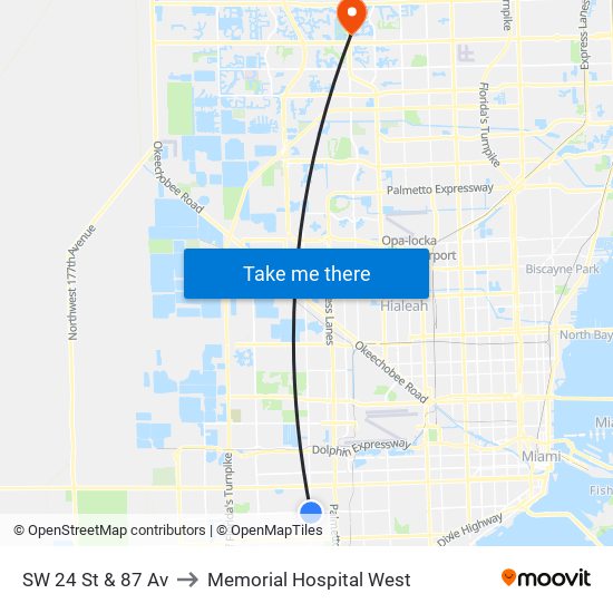 SW 24 St & 87 Av to Memorial Hospital West map