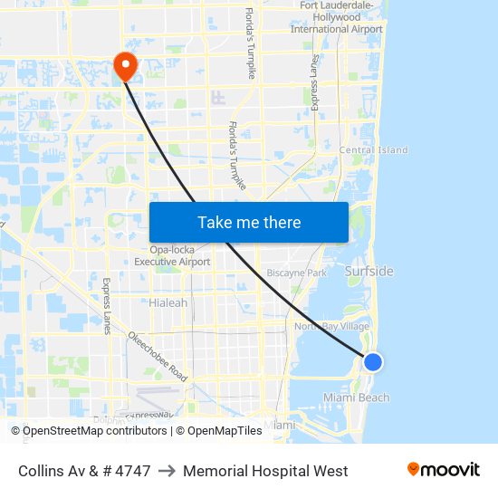Collins Av & # 4747 to Memorial Hospital West map