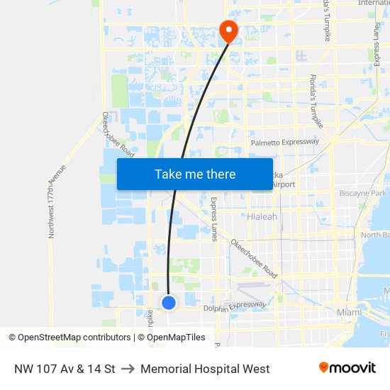 NW 107 Av & 14 St to Memorial Hospital West map