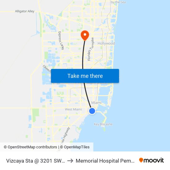 Vizcaya Sta @ 3201 SW 1 Av to Memorial Hospital Pembroke map