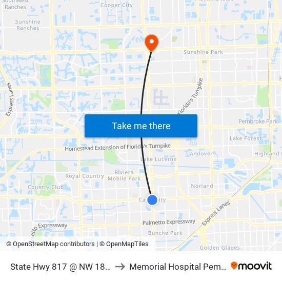 State Hwy 817 @ NW 183rd St to Memorial Hospital Pembroke map