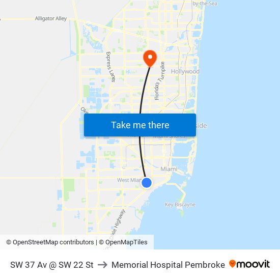 SW 37 Av @ SW 22 St to Memorial Hospital Pembroke map