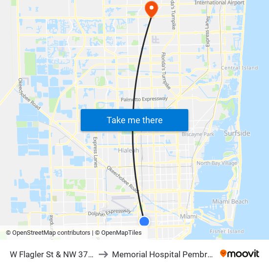 W Flagler St & NW 37 Av to Memorial Hospital Pembroke map