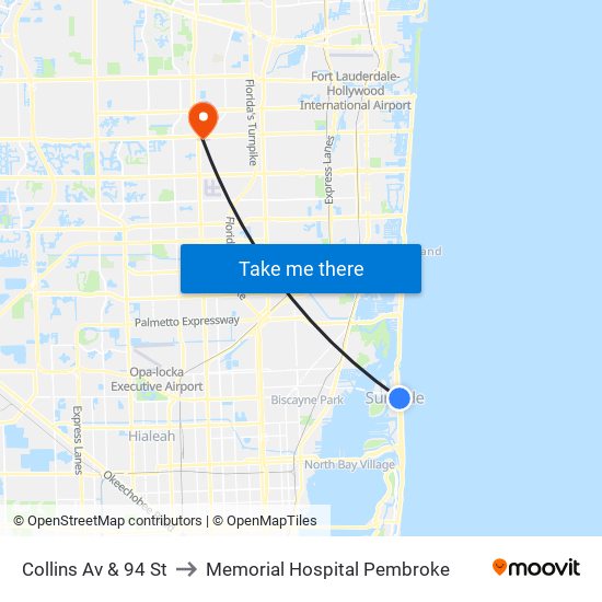 Collins Av & 94 St to Memorial Hospital Pembroke map