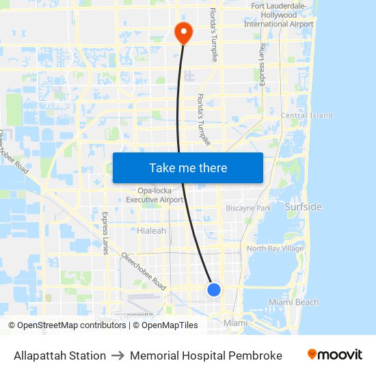 Allapattah Station to Memorial Hospital Pembroke map