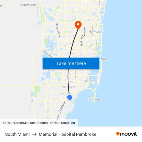 South Miami to Memorial Hospital Pembroke map
