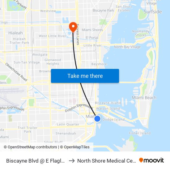 Biscayne Blvd @ E Flagler St to North Shore Medical Center map