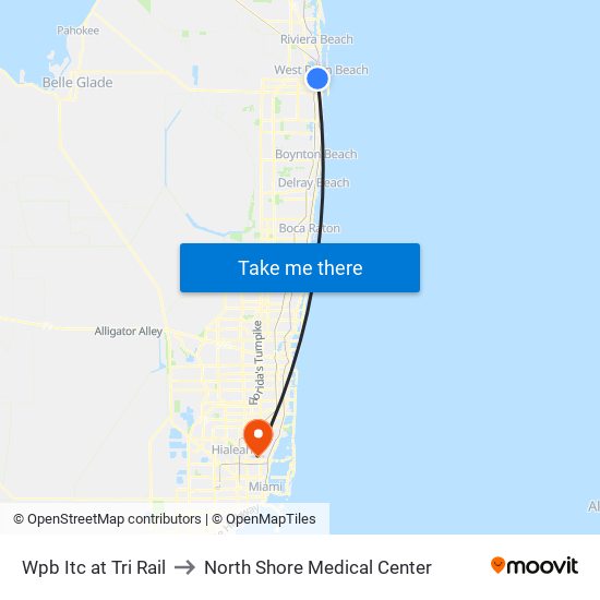 Wpb Itc at Tri Rail to North Shore Medical Center map