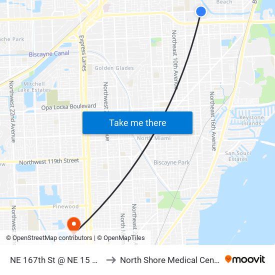 NE 167th St @ NE 15 Ave to North Shore Medical Center map