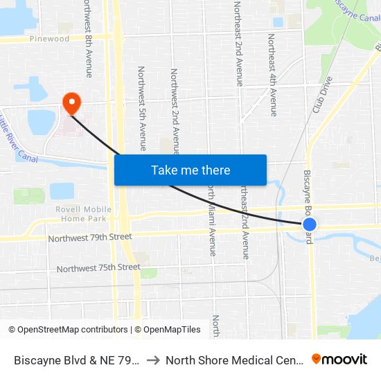 Biscayne Blvd & NE 79 St to North Shore Medical Center map