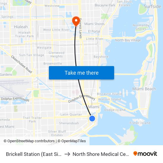 Brickell Station (East Side) to North Shore Medical Center map
