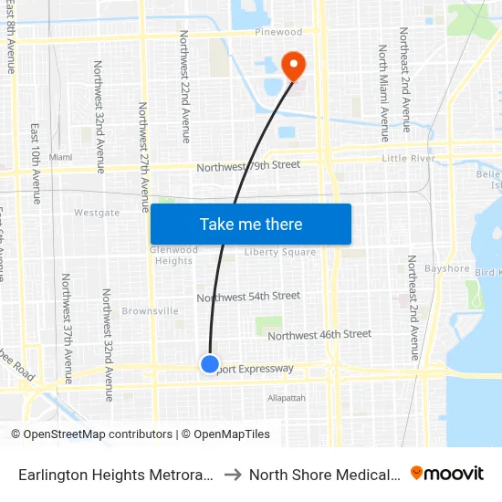 Earlington Heights Metrorail Station to North Shore Medical Center map
