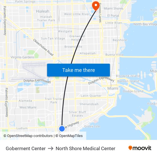 Goberment Center to North Shore Medical Center map