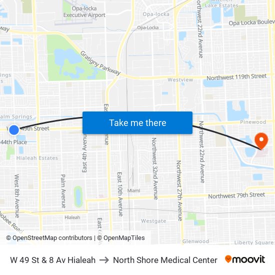 W 49 St & 8 Av Hialeah to North Shore Medical Center map