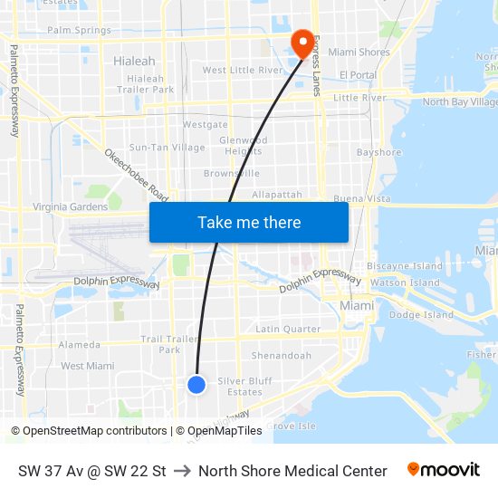 SW 37 Av @ SW 22 St to North Shore Medical Center map