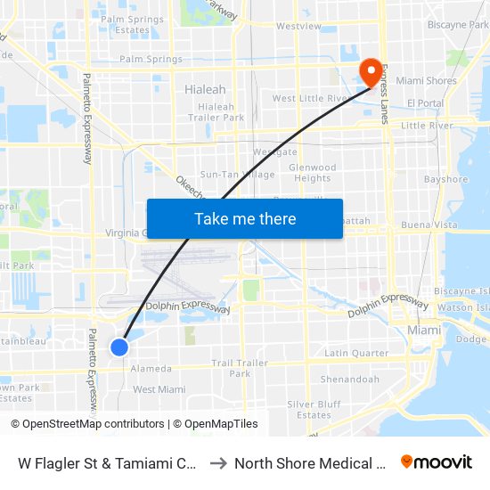 W Flagler St & Tamiami Canal Rd to North Shore Medical Center map