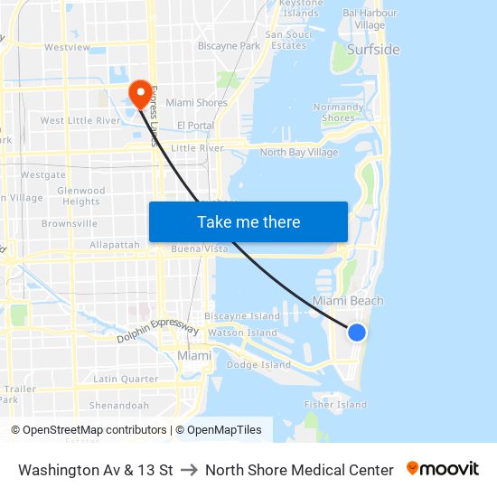 Washington Av & 13 St to North Shore Medical Center map