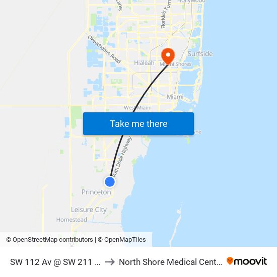 SW 112 Av @ SW 211 St to North Shore Medical Center map