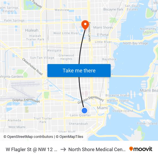 W Flagler St @ NW 12 Av to North Shore Medical Center map