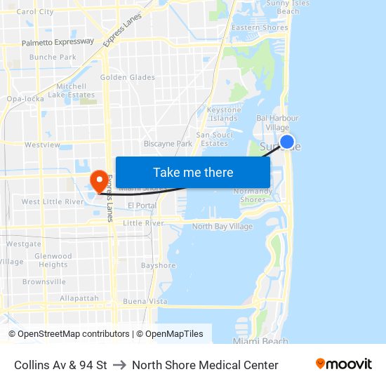 Collins Av & 94 St to North Shore Medical Center map