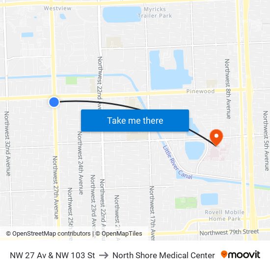 NW 27 Av & NW 103 St to North Shore Medical Center map