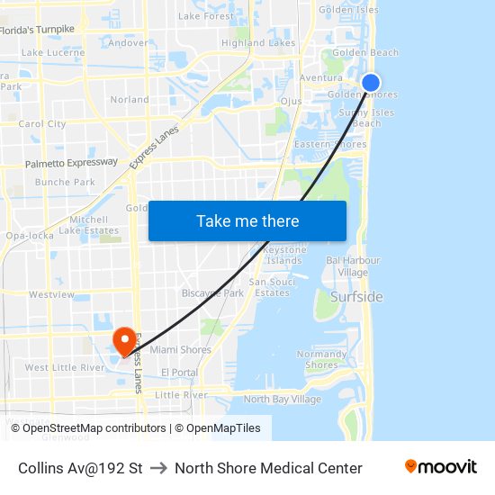 Collins Av@192 St to North Shore Medical Center map