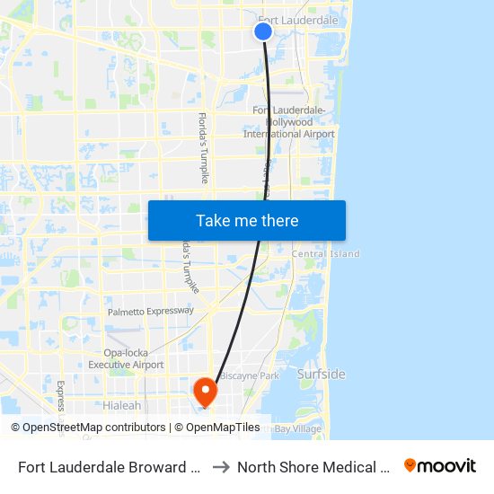 Fort Lauderdale Broward Station to North Shore Medical Center map