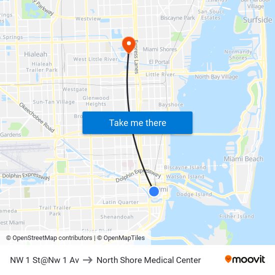 NW 1 St@Nw 1 Av to North Shore Medical Center map