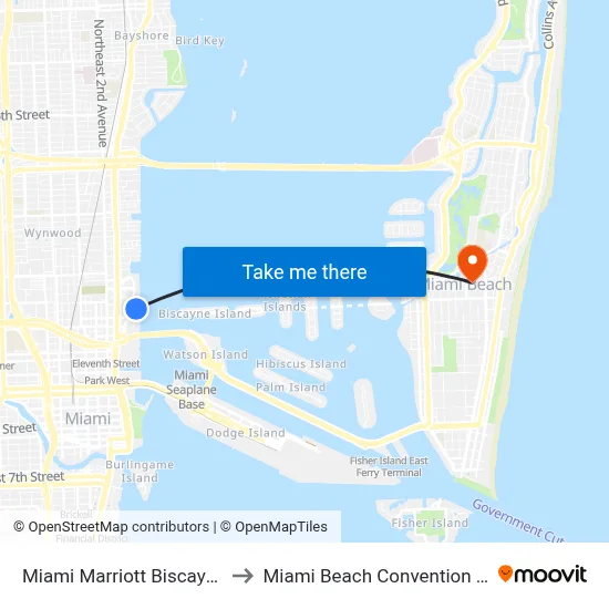 Miami Marriott Biscayne Bay to Miami Beach Convention Center map