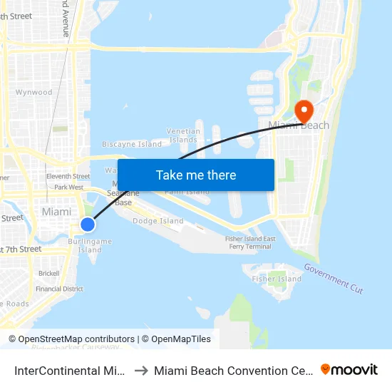 InterContinental Miami to Miami Beach Convention Center map
