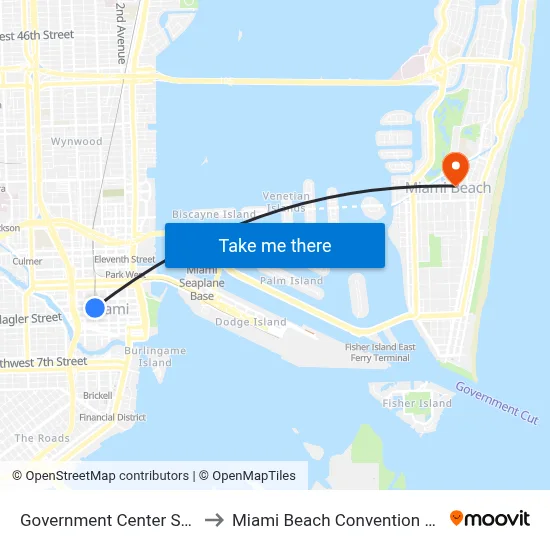 Government Center Station to Miami Beach Convention Center map