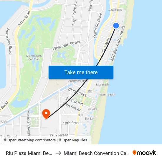 Riu Plaza Miami Beach to Miami Beach Convention Center map