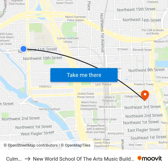 Culmer to New World School Of The Arts Music Building map