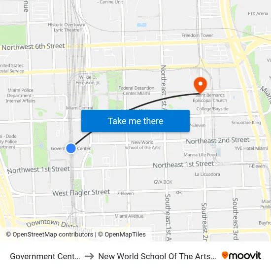 Government Center Station to New World School Of The Arts Music Building map