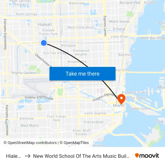 Hialeah to New World School Of The Arts Music Building map